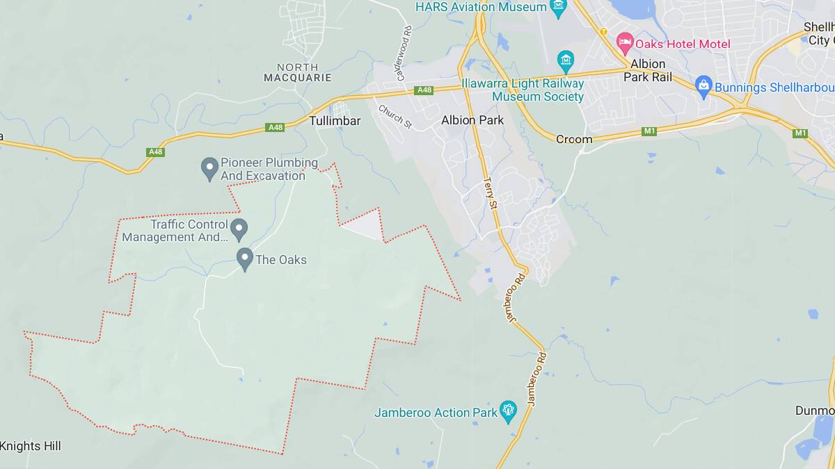 Yellow Rock is south-west of Albion Park, and understood to be another location for the Disney production of Kingdom of the Planet of the Apes. Google Maps image.