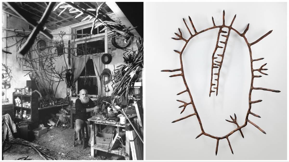 Ian Gentle is highly regarded as a great, influential artist and teacher who inspired the lives of many. Stick sculptures are currently on show as part of a multifaceted exhibition honouring his life. Left picture an Illawarra Mercury file image, right picture supplied.