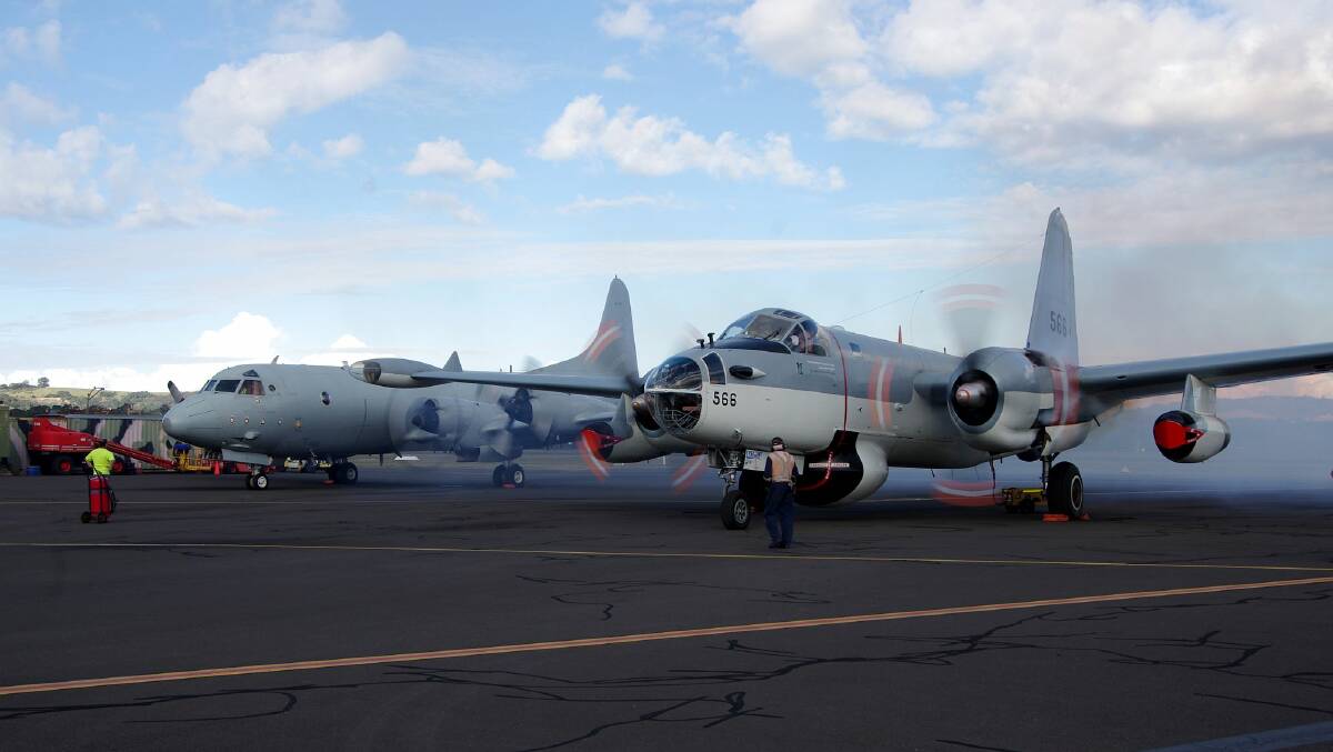 A spectacular piston engine start of Neptune 566 in its French Navy livery in front of the turbo-prop Lockheed AP-3C Orion at HARS Aviation Museum. Mark Keech photo.