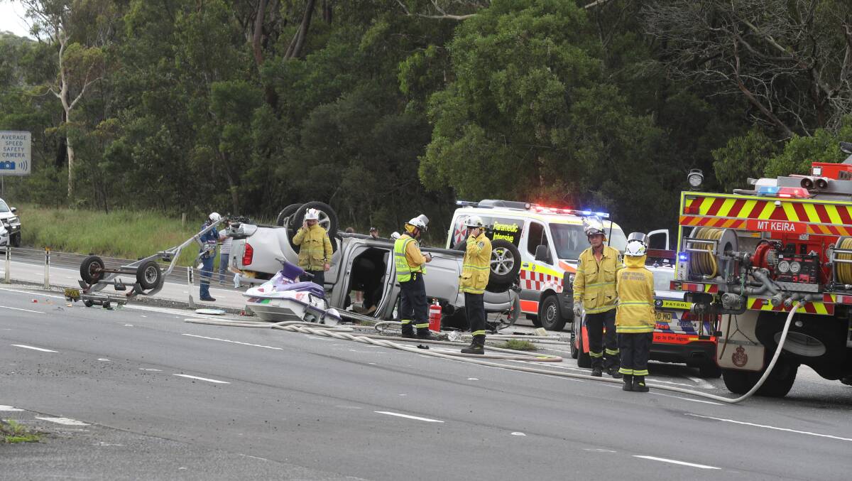 The scene of a fatal accident on Sunday afternoon at the corner of Picton and Mount Keira Roads. Picture: Robert Peet