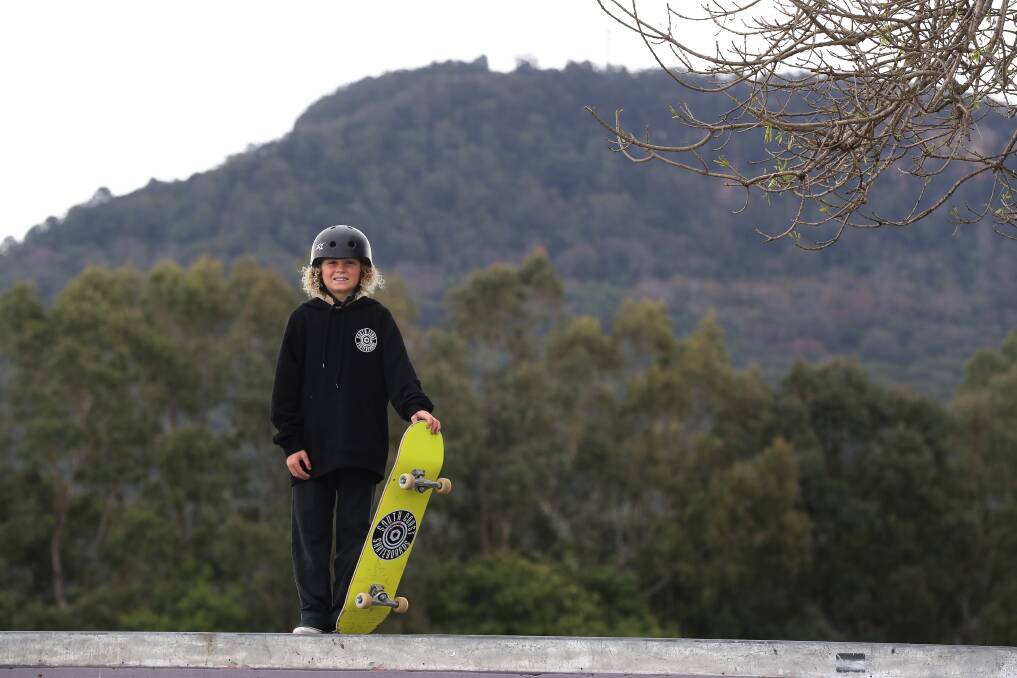  Skateboarder Wiley Drake at the Fairy Meadow Skate Park. Picture: Robert Peet