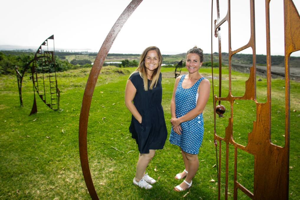 SETTING UP: Courtney Beaton and Jess Smith ready for the inaugural Sculptures at Killalea festival beginning Wednesday October 12 in Shell Cove. Picture: Georgia Matts