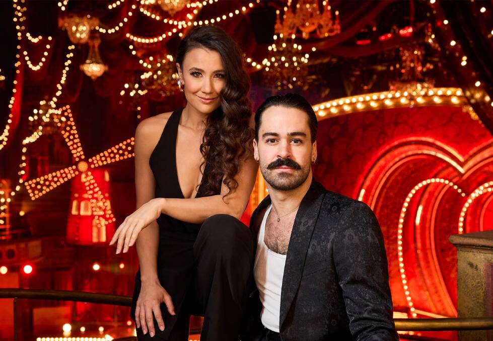 Ryan Gonzalez and Samantha Dodemaide at the Sydney media call for Moulin Rouge! The Musical. Picture by Claudio Raschella.
