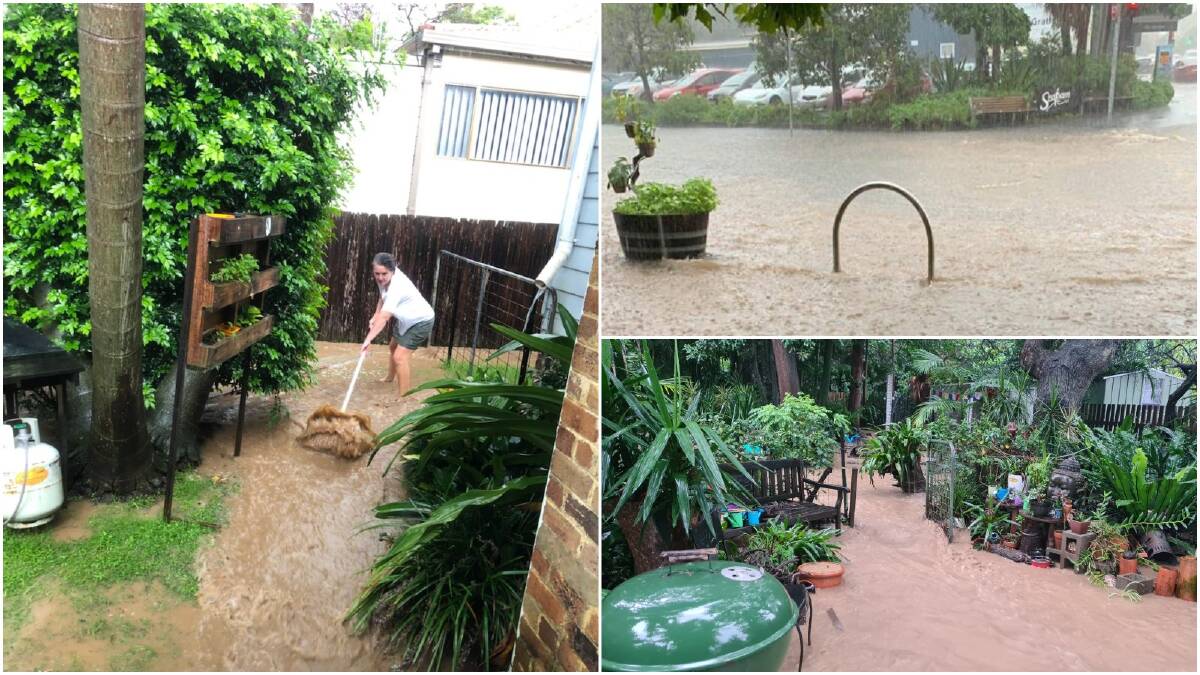 Thirroul was swallowed by flash flooding on Saturday morning as torrential rain caused chaos. Pictures: Supplied