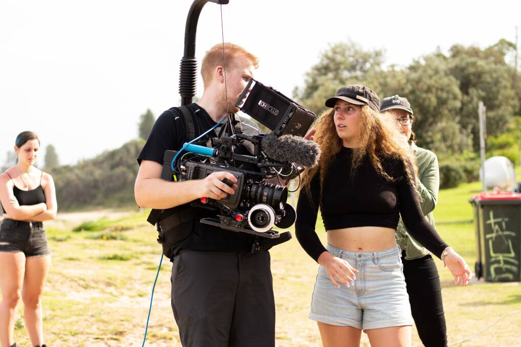 Coledale filmmaker Holly Trenaman on the set of her film Dating Violet, which has just won an award at the Far South Coast Film Festival. Picture: Supplied