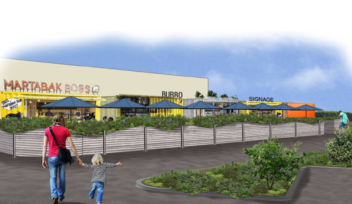 An artist's impression of the shipping container food village at Albion Park Rail. 