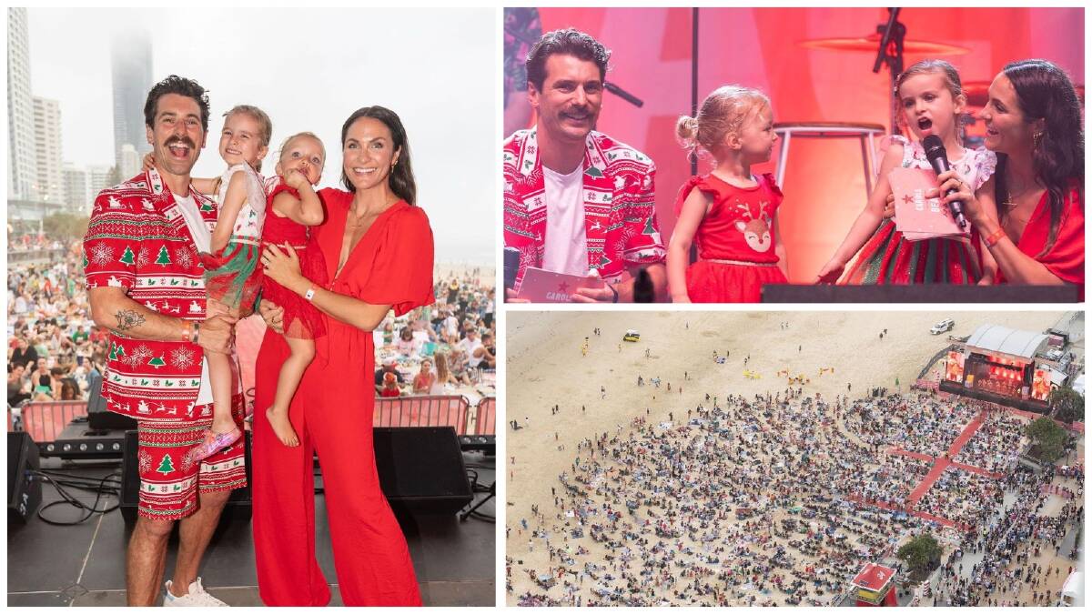 Matty Johnson, Laura Byrne and their kids Marlie and Lola hosted Carols on the Beach on the Gold Coast in December. Pictures from Instagram.