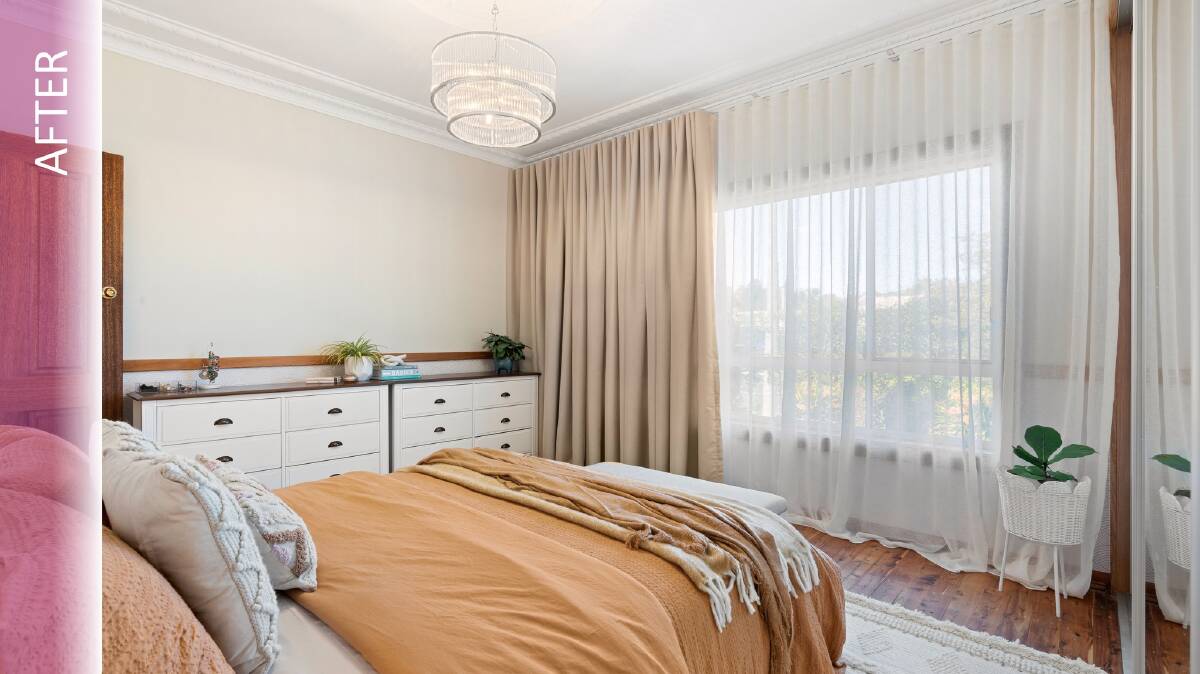 The final transformation of the master bedroom. Picture from Nine Network.