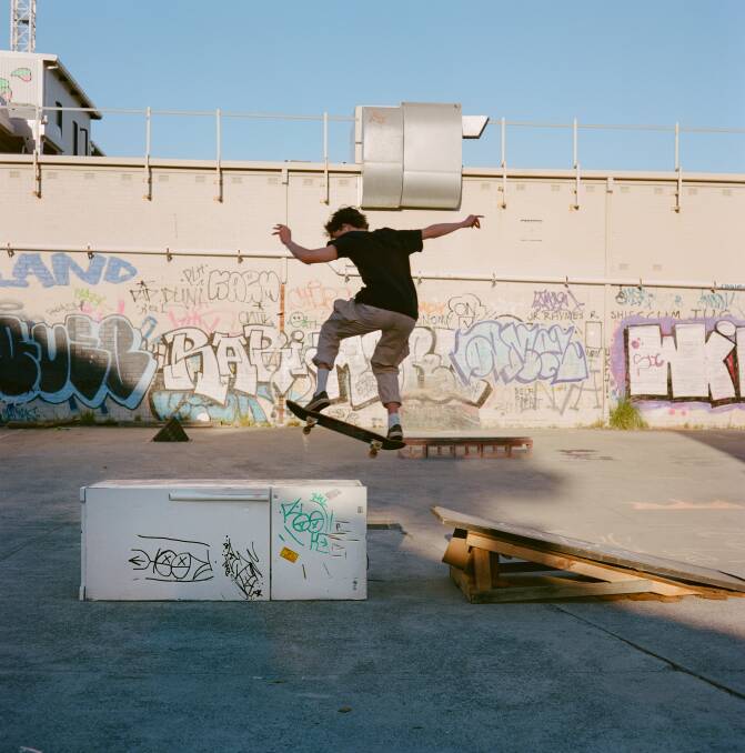 An ad hoc skate park dubbed "Mavs" was erected in a disused carpark in 2019 on Ellen Street in Wollongong. A residential high-rise construction has now taken its place. Picture: Tom Williams