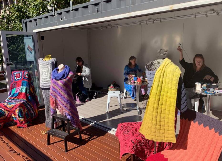 UNCONTAINABLE: Crochet artists inside the new creative container in the middle of the Crown Street Mall - another Renew Wollongong activation to showcase Illawarra creatives. Picture: Facebook