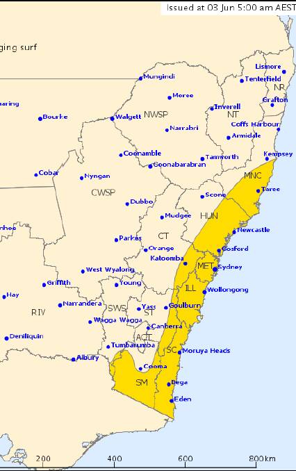 Severe Weather Warning issues by Bureau of Meteorology on Monday morning.