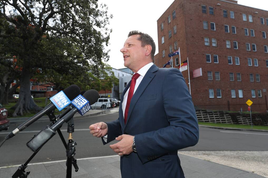 File photo of Wollongong MP Paul Sculloutside Wollongong Hospital in 2021. Picture: Robert Peet