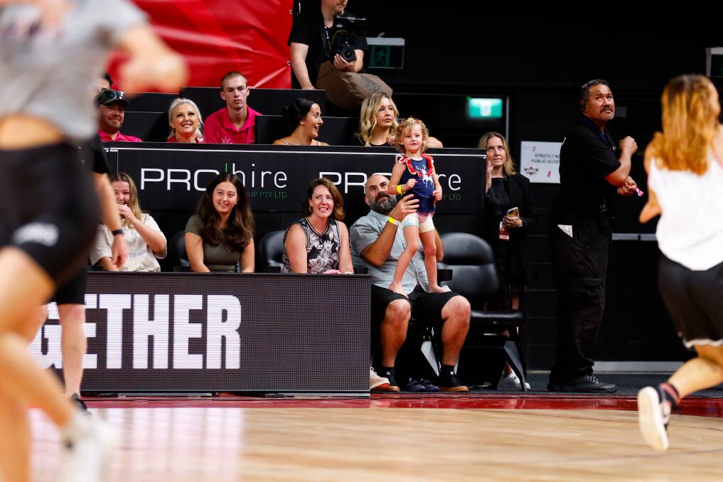 It was a nail-biting finish for the final eight minutes of the Hawks vs Breakers game, with Miss G fist-pumping and cheering for every point scored by the home team. Picture by Anna Warr.