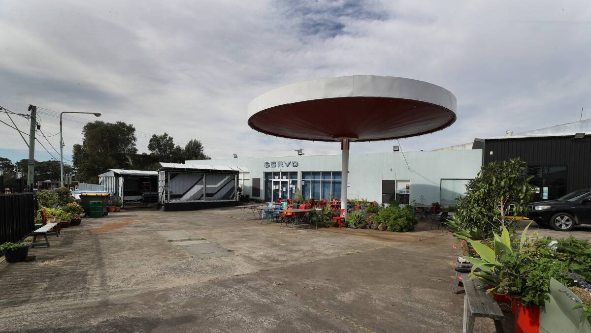 Port Kembla's Servo Food Truck Bar now has an outdoor stage, allowing outdoor seating of up to 50 people. Previously artists would perform inside. Picture: Robert Peet