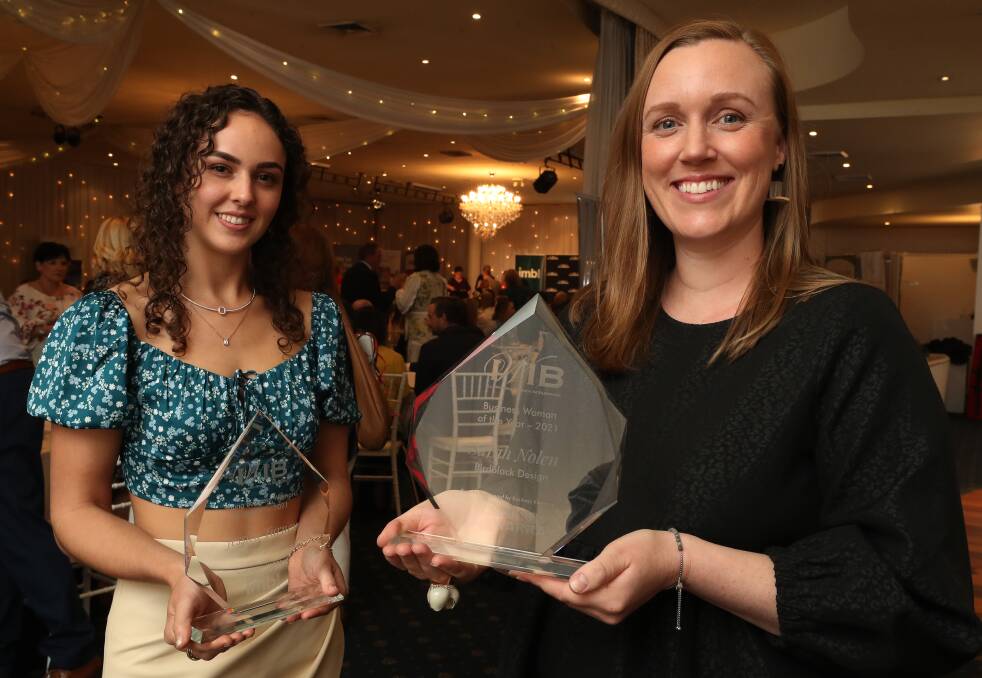 IWIB 2021: Young Business Woman of the Year Jessica Turney from Brilliant Blooms and Business Woman of the Year Sarah Nolen from Birdblack Design. Picture: Robert Peet