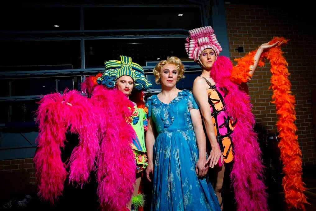 Dress rehearsal for the So Popera production of 'Priscilla Queen of the Desert' in July 2022. The three principal roles are played by Robert Jeffrey (Adam/Felicia), John Michael Narres (Bernadette) and Alexander Morgan, (Tick/Mitzi). Picture by Anna Warr.