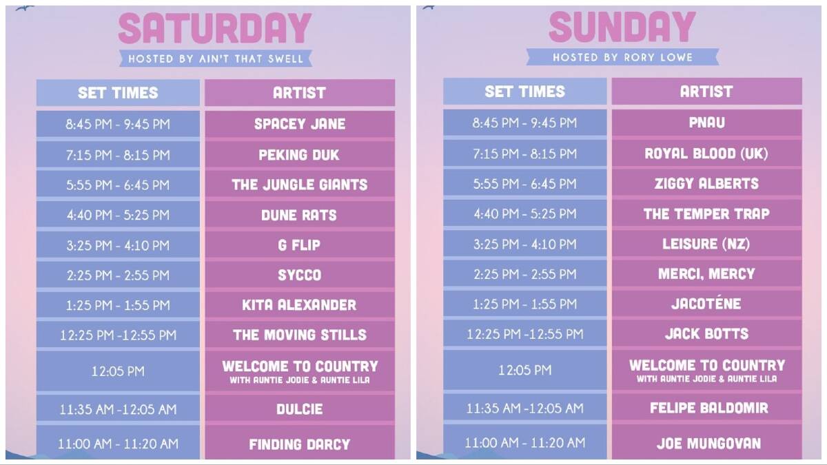 Changing Tides set times. Pictures from Facebook.