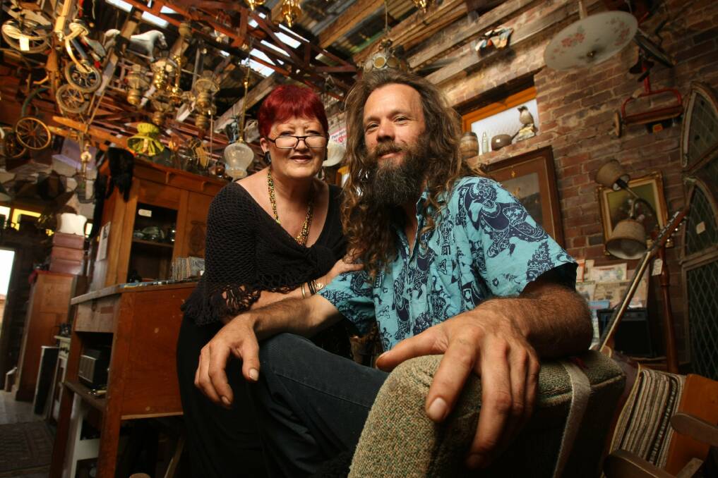 FLASHBACK to 2011: Paul Hickman and his mum Cindy, in his shop Retro Wombat at Thirroul. Picture: Dave Tease 