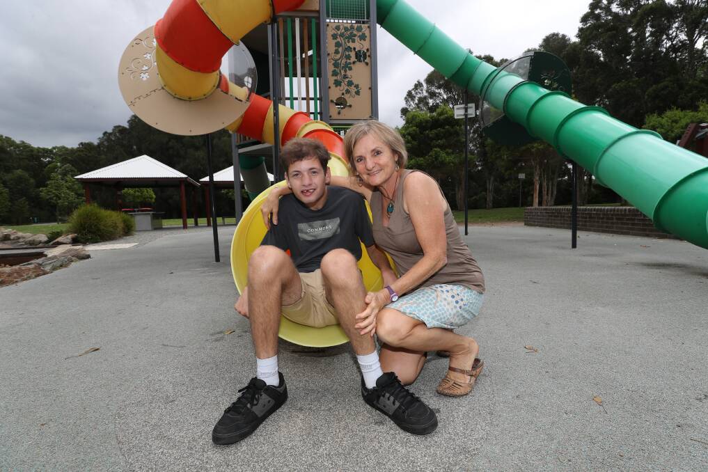 Dr Shoshana Dreyfus and her 25-year-old son Bodhi Dreyfus-Ballesi at Stuart Park playground, which is set to expand. Picture: Robert Peet