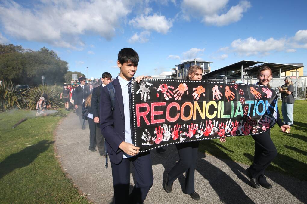 Shellharbour City Council Reconciliation Flag Walk on Monday. Picture by Sylvia Liber.
