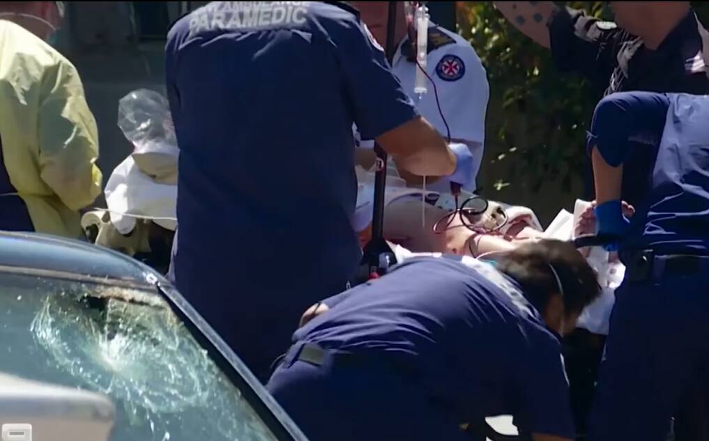 The victim is being loaded into an ambulance on Tuesday. Picture: Nine News