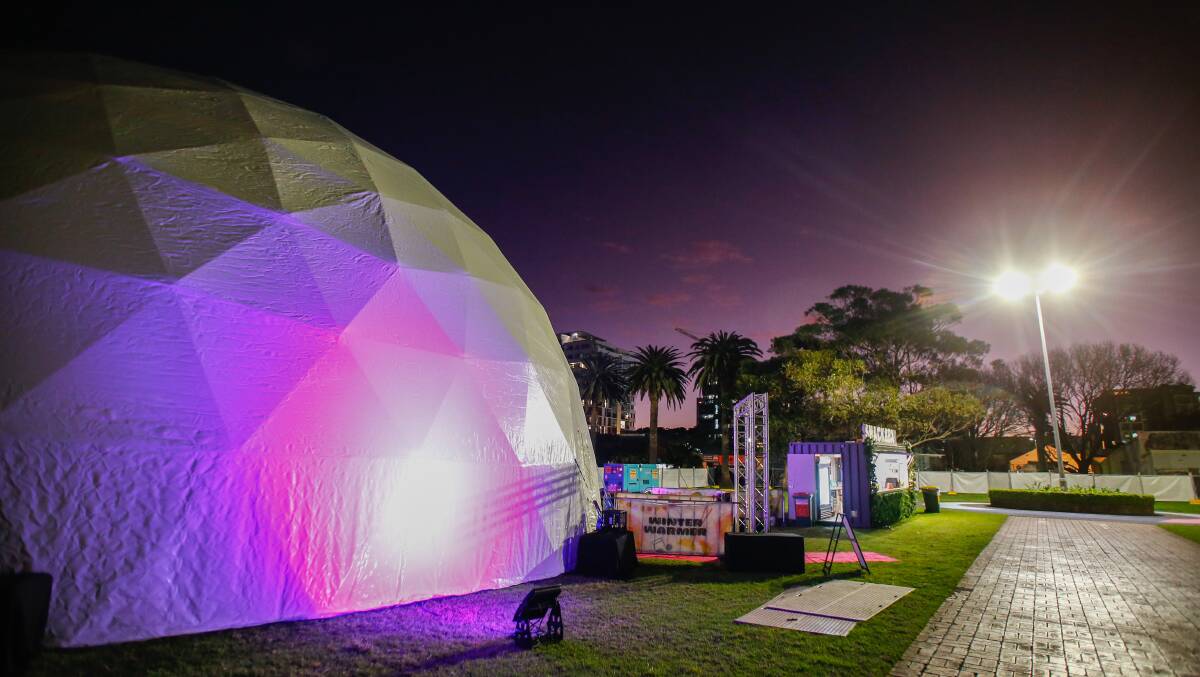 A giant dome has landed at MacCabe Park, Wollongong, hosting outdoor movies for the next two weeks. Picture: Anna Warr