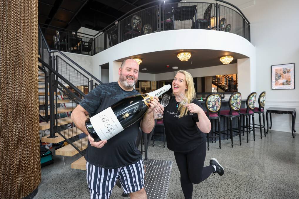 Michael Graham and Sharon Arrow on Monday in the soon to be opened Balthazar Champagne Bar in the Lang's Corner building on Kembla Street in Wollongong. Picture by Adam McLean