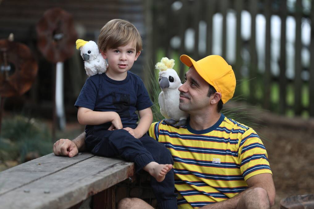 Jarrod Jones (in character as Jarro) loves telling stories to his son Demetre, 3, and has now published one of them as a book and created a YouTube channel. Picture: Robert Peet