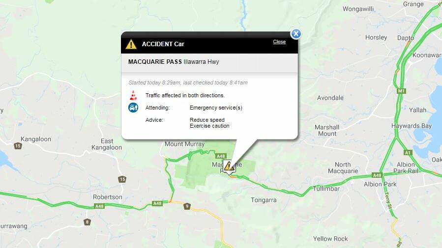 Delays on Macquarie Pass as car veered into bush