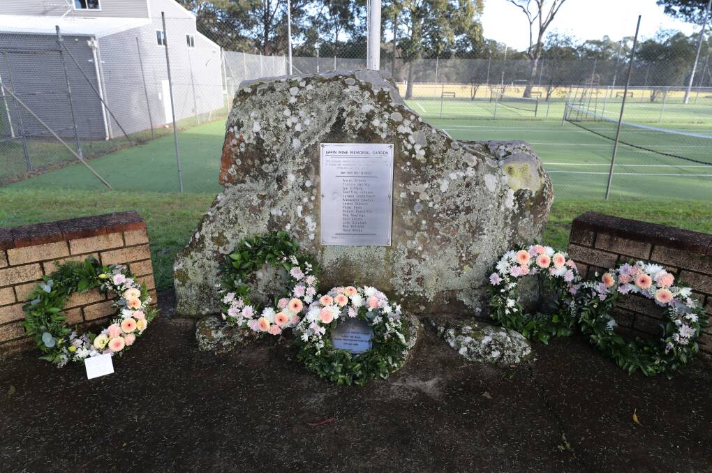 Wreaths are laid at the Appin Mine Disaster Memorial service in Appin. Picture: Robert Peet