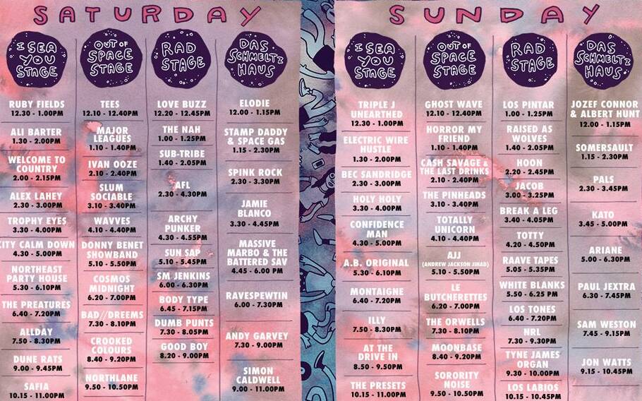 Set times and stages. Picture: Yours and Owls