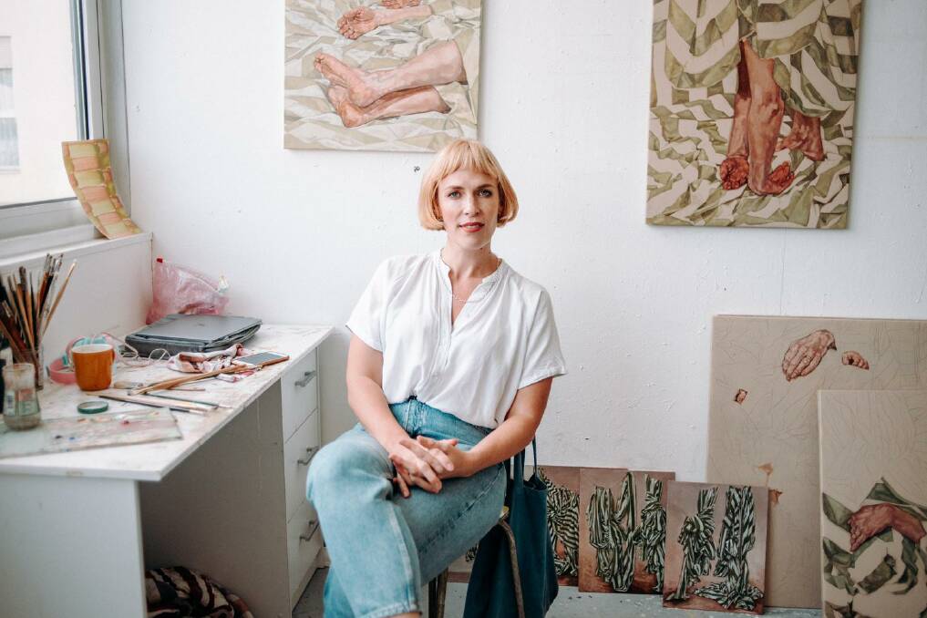 Illawarra artist living in France, Clare Thackway in studio. A solo exhibition of her work is currently at the Egg and Dart gallery in Thirroul until April 3. Picture: My Paris Portraits