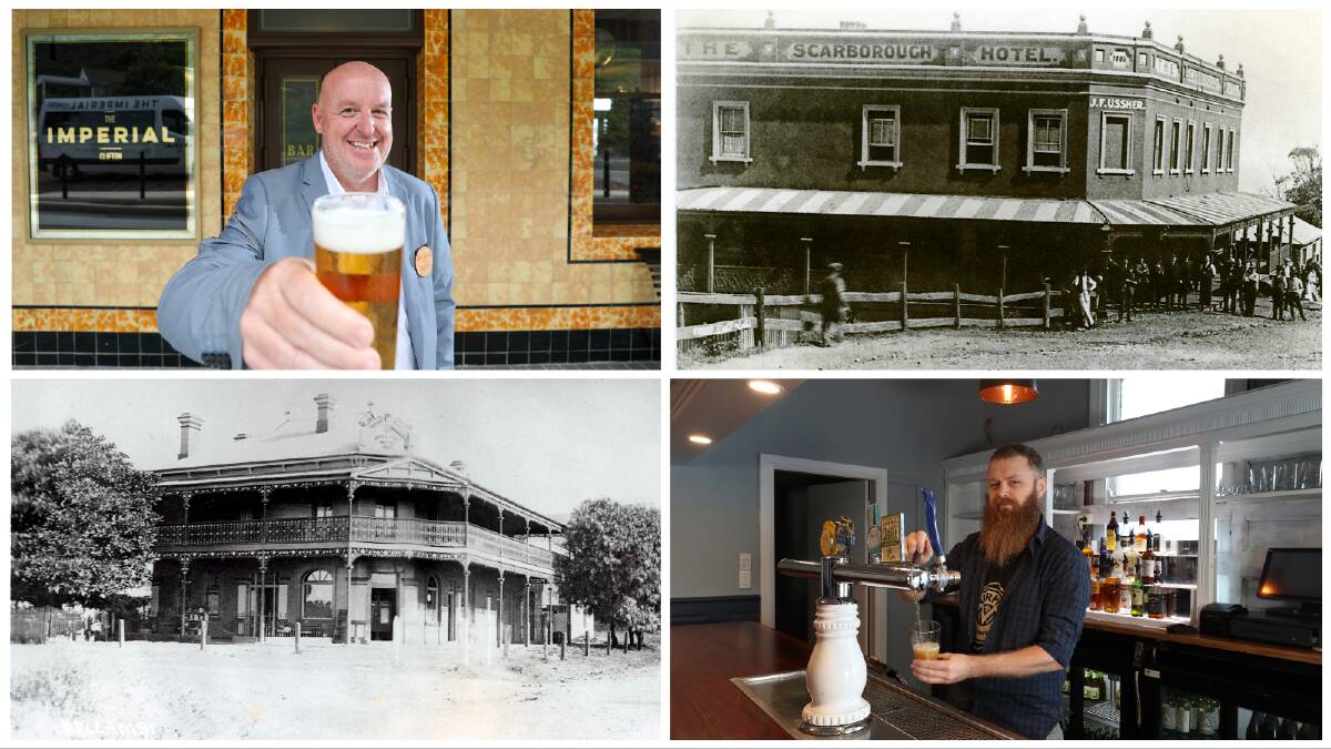 Shellharbour Workers Club president Mark Climo in 2021 at the Imperial Hotel in Clifton (top left). Former publican Andy Bell at the Heritage Hotel in Bulli (bottom right). 