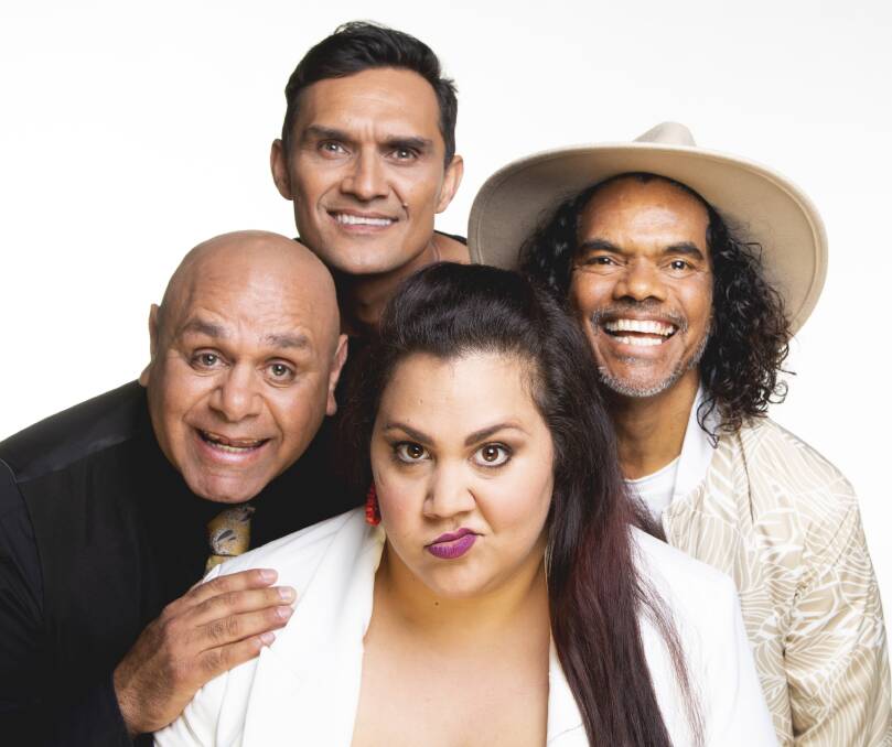 You might remember Andy Saunders' face (top left) from The Block in 2019, but he's been a comedian for over a decade and is performing with the Aboriginal All Stars inside the Spiegeltent Wollongong. Picture: Supplied