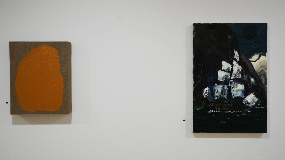 Claudia Damichi's 'Let's Dance' (left) sold for the highest amount on Tuesday; alongside Paul Ryan's 'Black Moon, Tall Ship 2021' (right). Picture: Supplied