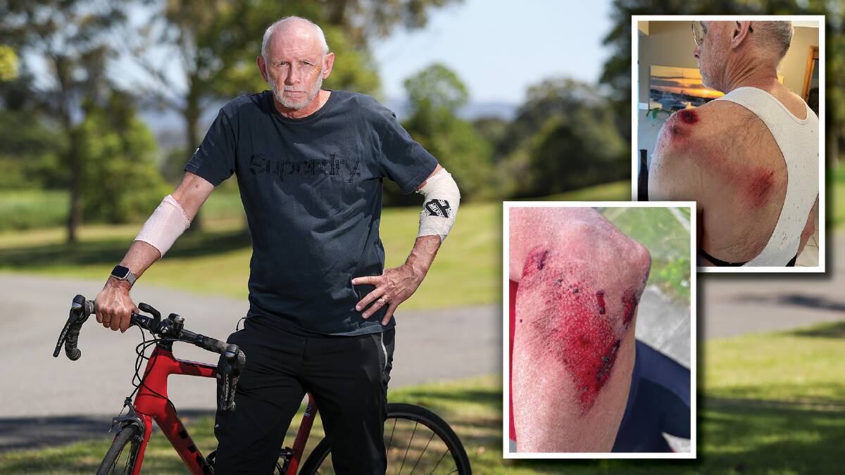 Witnesses rushed to Gary Shaw's aid last Thursday, after a white ute seemed to knock him over on Shellharbour Road but failed to stop and assist. Main picture by Adam McLean, insets supplied.