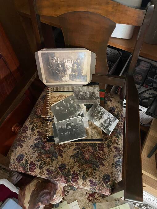 Jocelyn Gallagher has been going through her family's historical photos and artefacts like "Grandma Makin's chair", a descendant of murderer John Makin. Picture supplied.