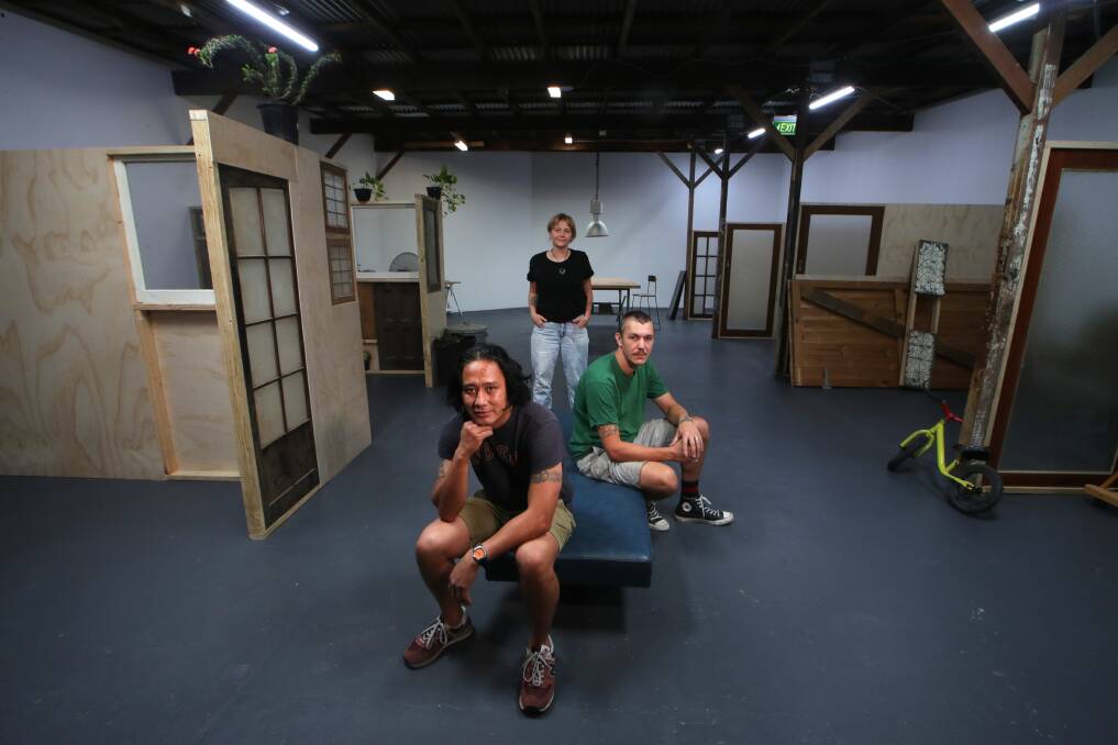 ON SHOW: Founders of 130 Art Studios off Keira Street - Orlando Norrish, Daryl Lo and Fleur Woodley-Norrish - are ready to host exhibitions, film nights and let some creative energy spill out to Wollongong. Picture: Sylvia Liber
