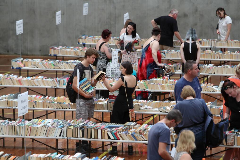 MERCURY. NEWS. Photos from Lifeline's Big Book Fair held at Illawarra Sports Stadium, Berkeley March 20. pic of Mitchell Smith and Sofia Tsagkari. Pictures: Sylvia Liber. 23 March 2019