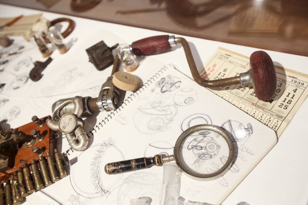 The steampunk-esque works of Saxon Reynolds are currently on exhibition at Wollongong Art Gallery. Picture: Anna Warr