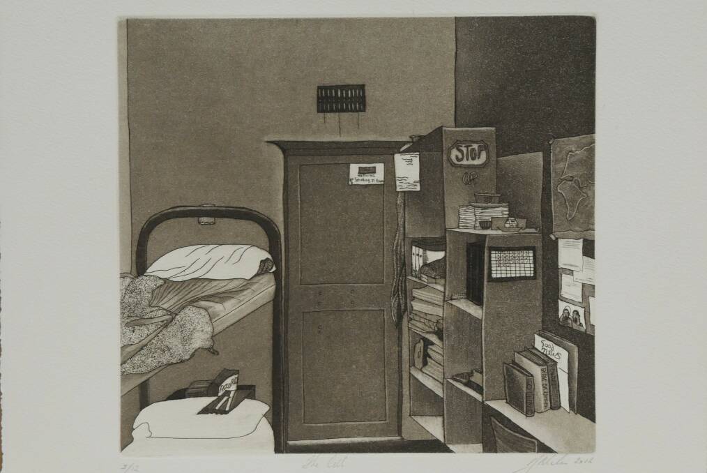 From the exhibition An Unbroken Voice by David Nolan, "The Cell, 2012", etching, aquatint.