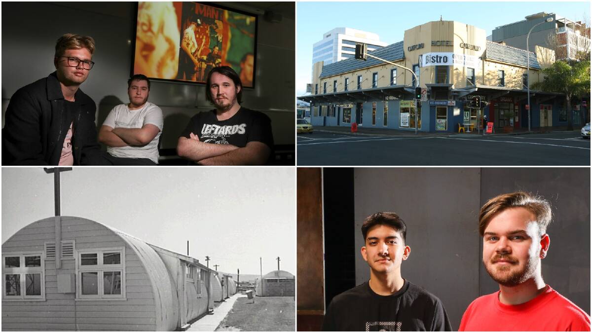 YOUNG FILMMAKERS: Logan Sheldrick, Thomas Grace and Tyrone McCrystal made a documentary on the Oxford Hotel; Blake Blackmore and Cristian Yanez made a documentary on the Fairy Meadow migrant hostels. Pictures: Adam McLean / ACM
