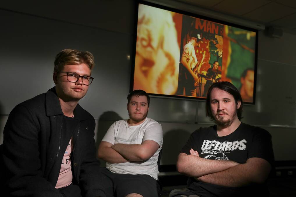 Logan Sheldrick, Thomas Grace and Tyrone McCrystal created a history documentary on the former Oxford Hotel in Wollongong for the Yesterdays Stories app. Picture: Adam McLean
