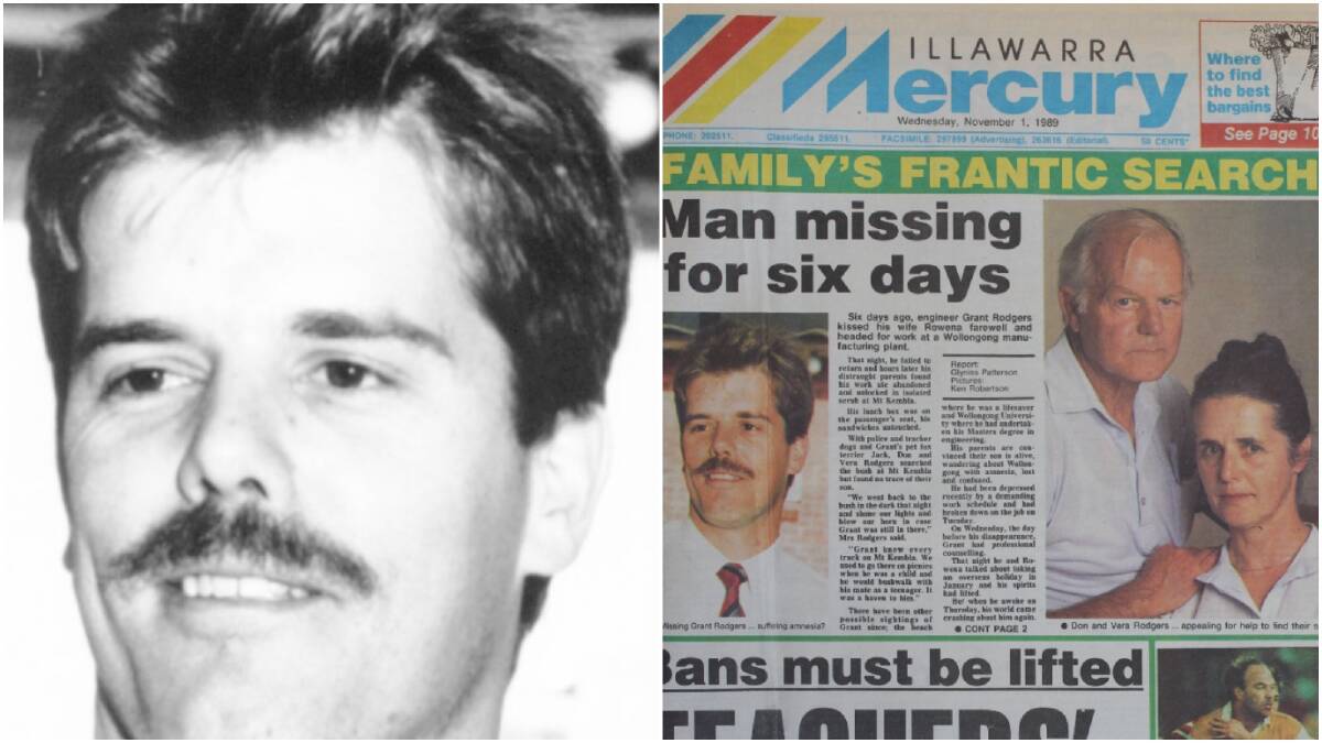 Front Page: The Illawarra Mercury front on Wednesday November 1 1989, and the late parents of Grant Rodgers both pleading for information. On October 26, 1989, Grant left his Albion Park Rail home and headed for work in Thirroul. He never arrived. The then 29-year-old's 4WD was later discovered at Mt Kembla, the keys nowhere to be found. Picture: ACM