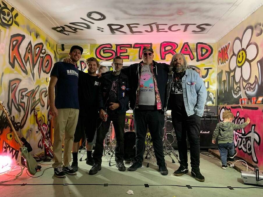 Wollongong band Radio Rejects are self proclaimed "dadcore" punks. You couldbe in their next song film clip. Picture: Supplied