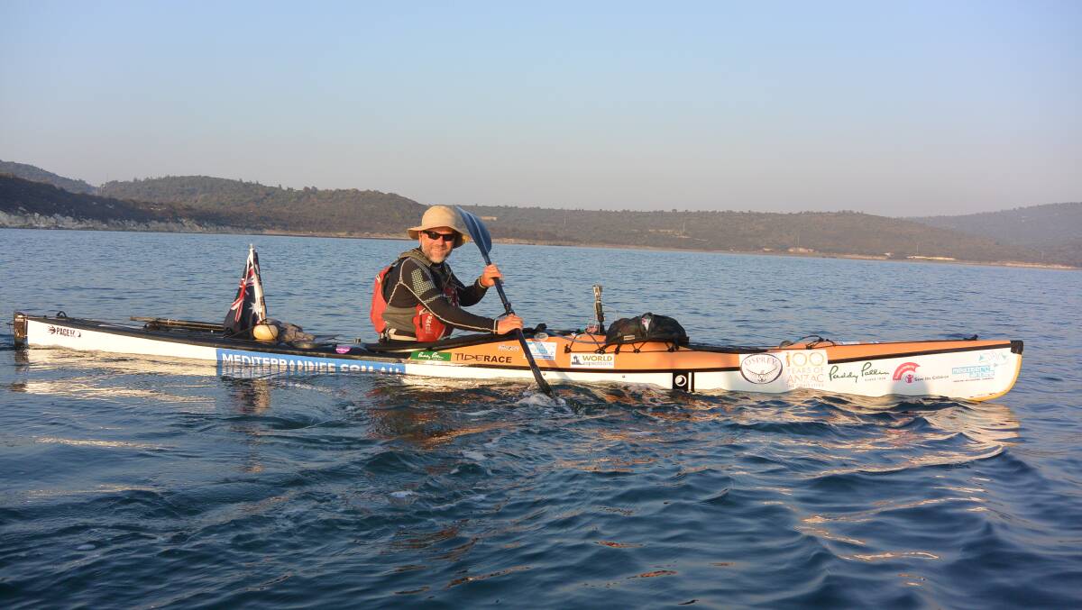 Huw Kingston on his trusty kayak in Turkey. Picture: Huw Kingston