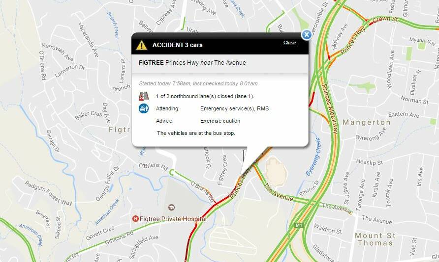 Traffic delays in Figtree due to three-car smash