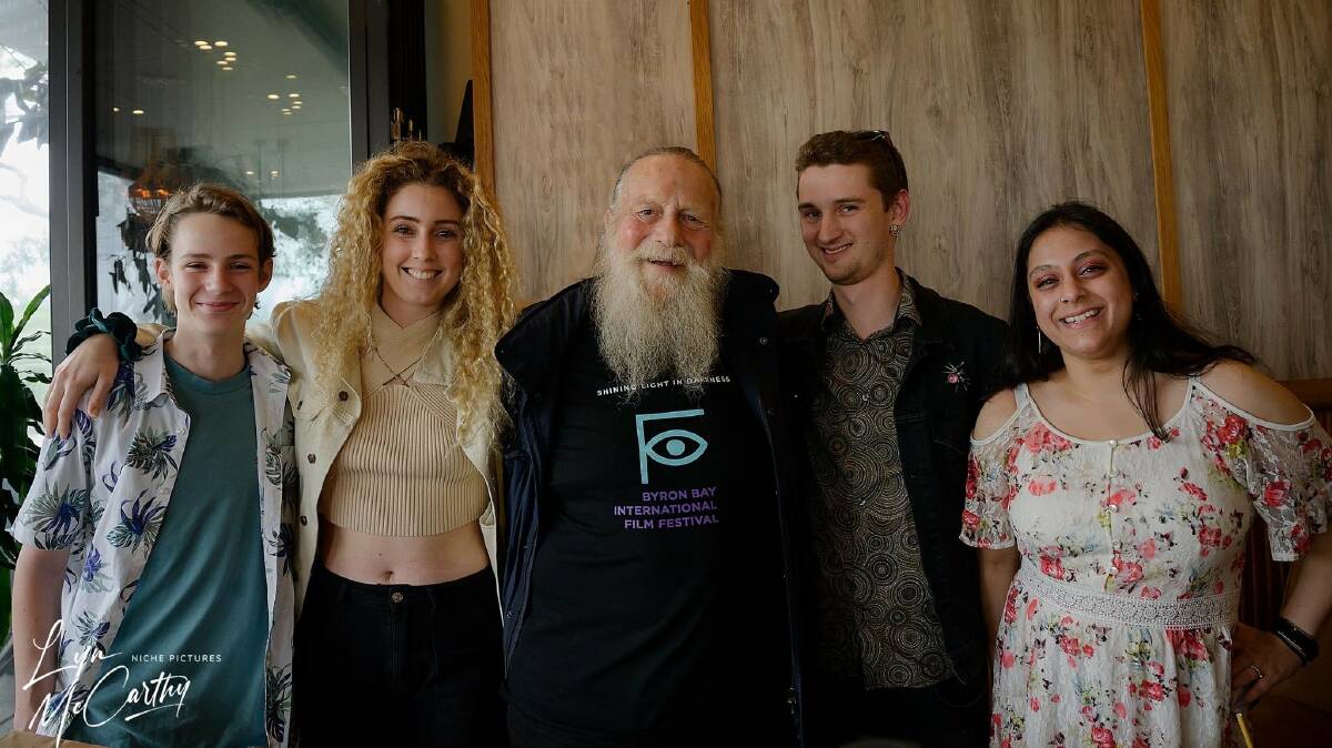 Wollongong film-maker Holly Trenaman (second from left) meeting iconic Aussie actor Jack Thompson (middle). Picture supplied.