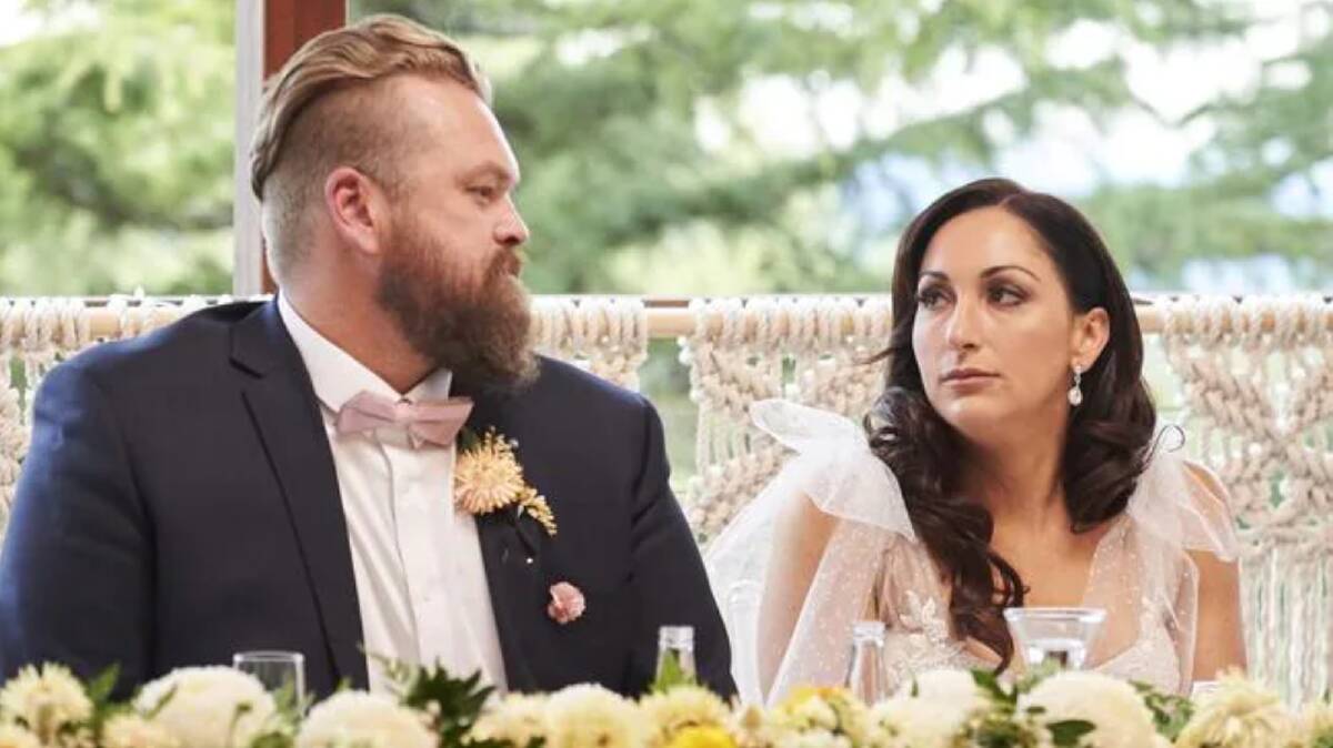 Wollongong mum Poppy Jennings with her onscreen MAFS husband Luke Elgin on their wedding day. Picture: Channel 9
