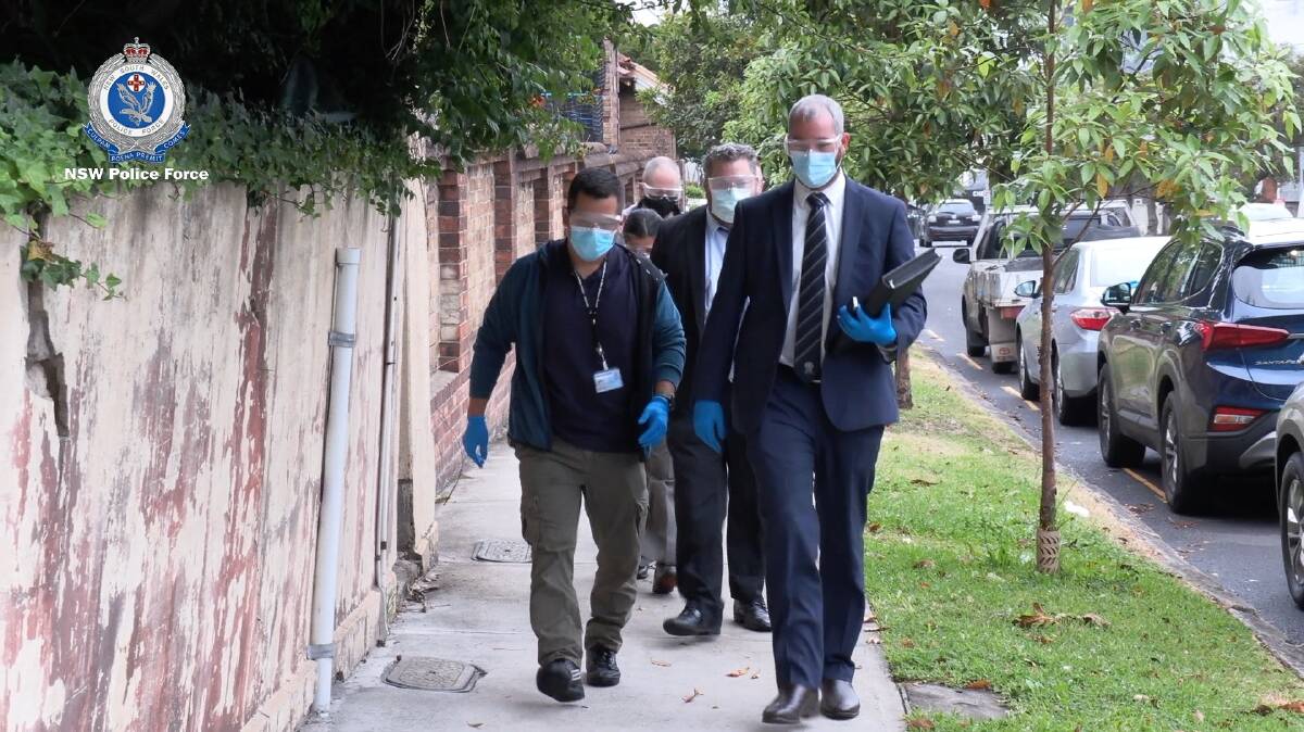  Strike Force Hank detectives attended a home at Sans Souci on Tuesday relating to an alleged adult phone chat service used to disseminate child abuse material. Picture: NSW Police